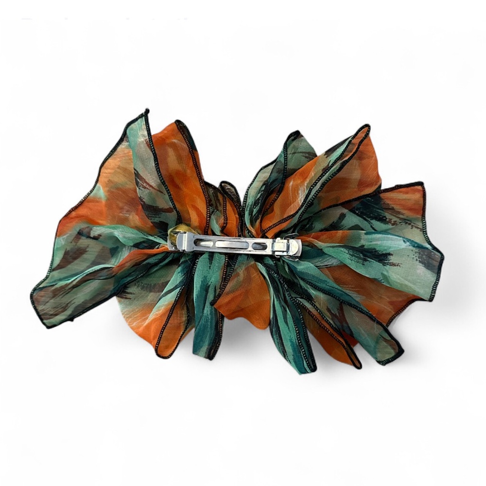 Vibrant Orange and Green Hair Clip Barrette Ribbon - Picture 5 of 5